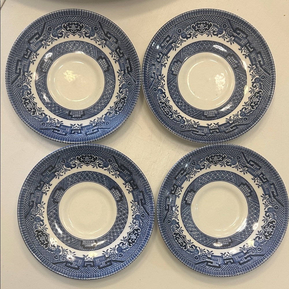 Churchill Blue and White Saucer Set - Classic Willow Style (Set of 4)